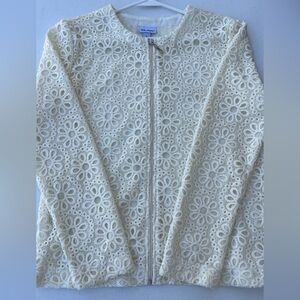 Cream Floral Lace Zip-Front Jacket